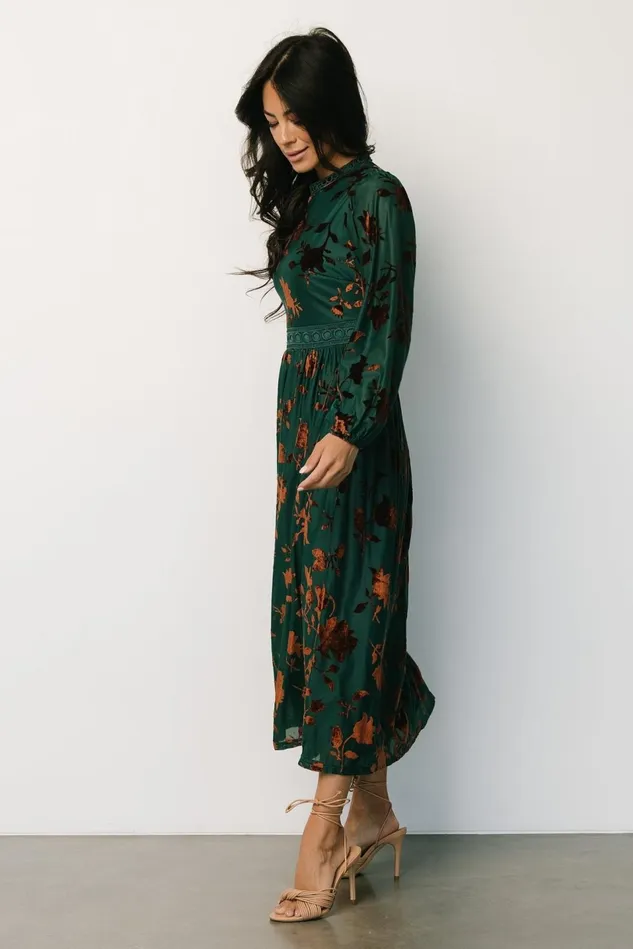 Baltic Born Midi Dresses Women Christine Velvet Embossed Midi Dress Jade Baltic Born Midi Dresses Women Christine Velvet Embossed Midi Dress Jade