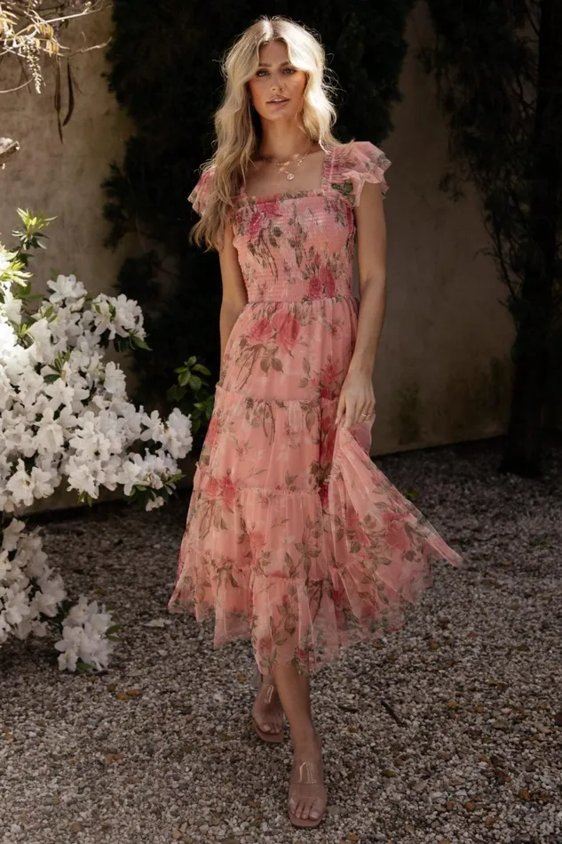 Baltic Born Midi Dresses Women Clementine Tulle Midi Dress Pink Rose Floral