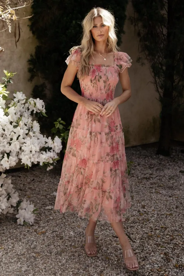 Baltic Born Midi Dresses Women Clementine Tulle Midi Dress Pink Rose Floral Baltic Born Midi Dresses Women Clementine Tulle Midi Dress Pink Rose Floral