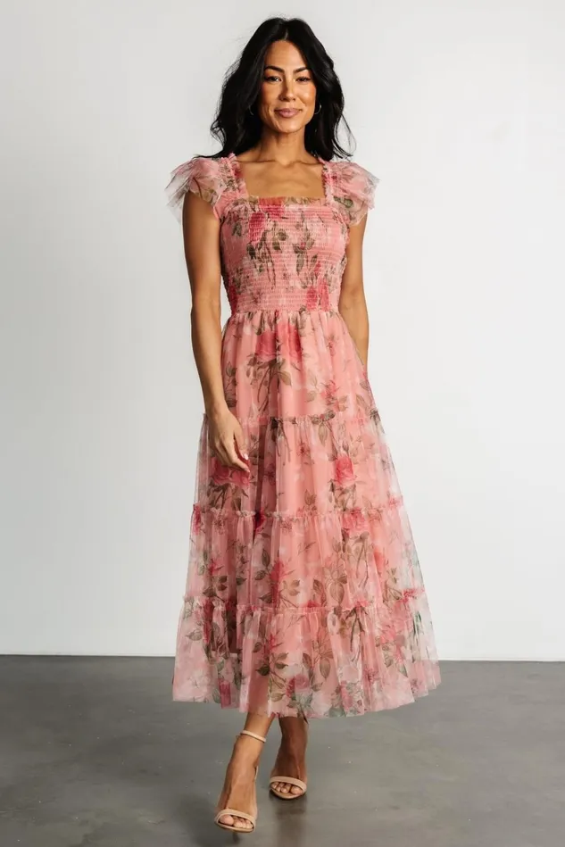 Baltic Born Midi Dresses Women Clementine Tulle Midi Dress Pink Rose Floral Baltic Born Midi Dresses Women Clementine Tulle Midi Dress Pink Rose Floral