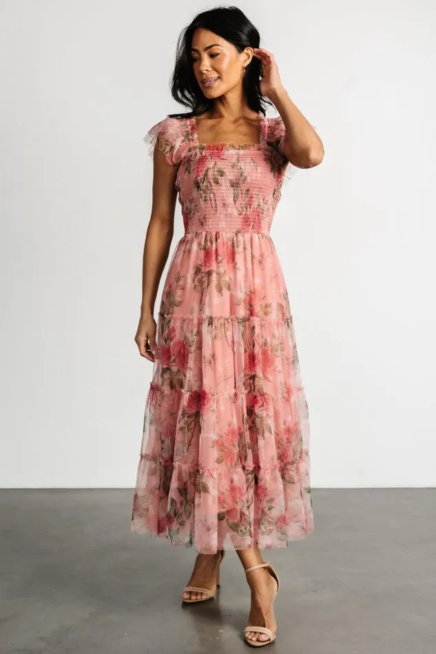 Baltic Born Midi Dresses Women Clementine Tulle Midi Dress Pink Rose Floral Baltic Born Midi Dresses Women Clementine Tulle Midi Dress Pink Rose Floral