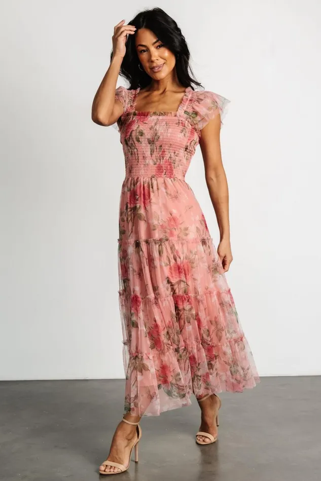 Baltic Born Midi Dresses Women Clementine Tulle Midi Dress Pink Rose Floral Baltic Born Midi Dresses Women Clementine Tulle Midi Dress Pink Rose Floral