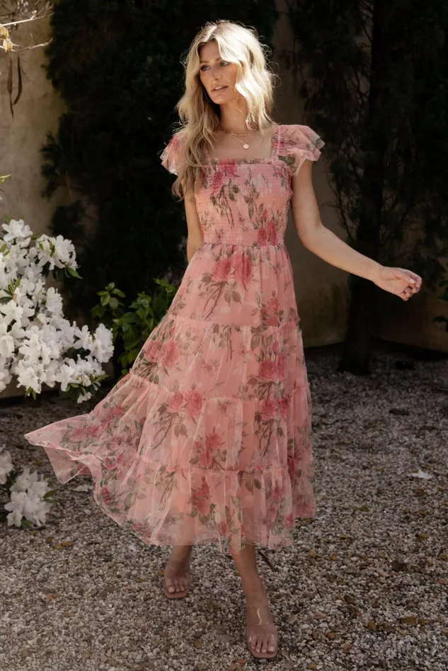 Baltic Born Midi Dresses Women Clementine Tulle Midi Dress Pink Rose Floral Baltic Born Midi Dresses Women Clementine Tulle Midi Dress Pink Rose Floral