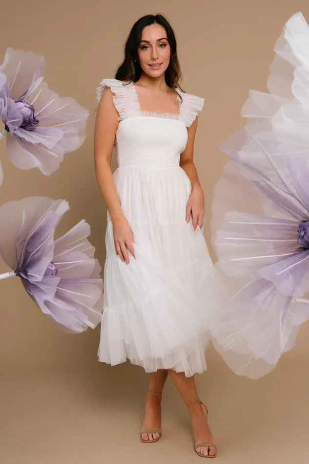 Baltic Born Midi Dresses Women Emma Smocked Tulle Dress Off White