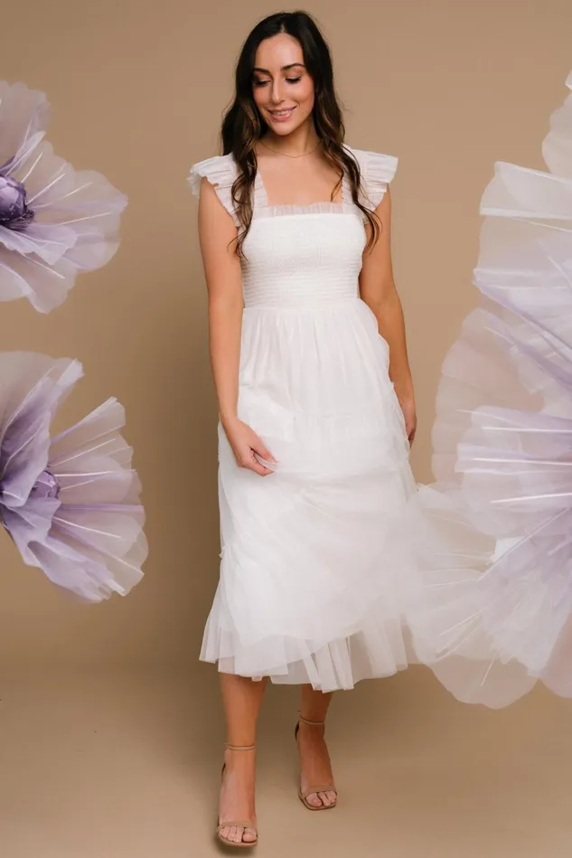 Baltic Born Midi Dresses Women Emma Smocked Tulle Dress Off White Baltic Born Midi Dresses Women Emma Smocked Tulle Dress Off White
