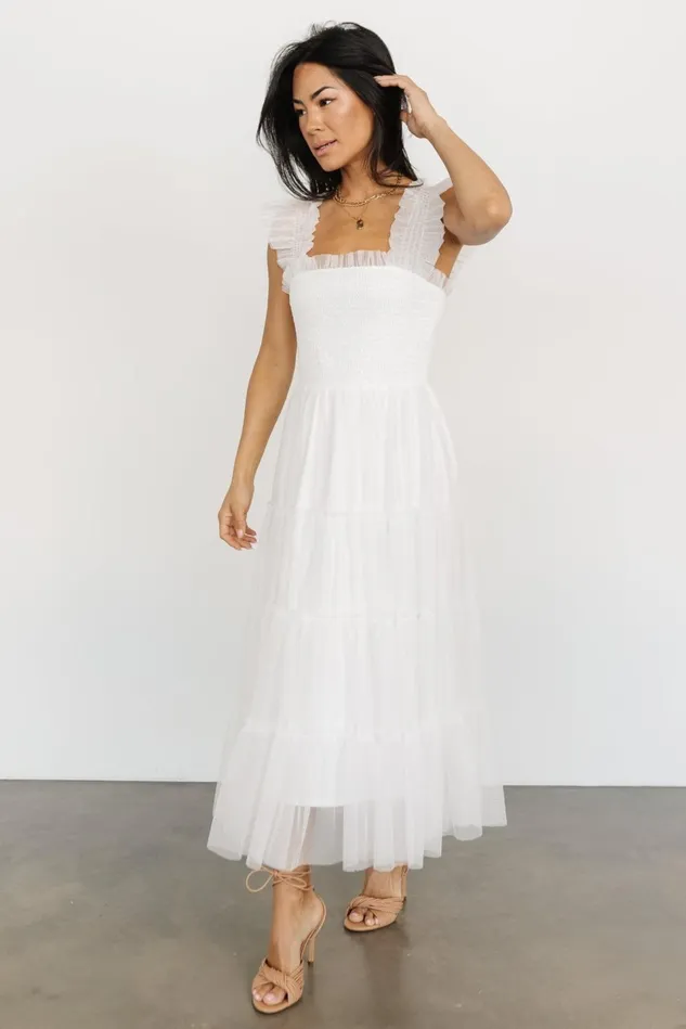 Baltic Born Midi Dresses Women Emma Smocked Tulle Dress Off White Baltic Born Midi Dresses Women Emma Smocked Tulle Dress Off White