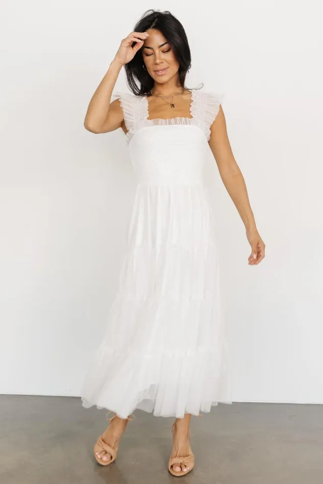Baltic Born Midi Dresses Women Emma Smocked Tulle Dress Off White Baltic Born Midi Dresses Women Emma Smocked Tulle Dress Off White