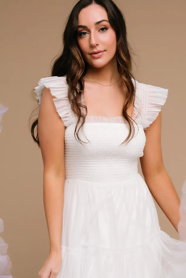 Baltic Born Midi Dresses Women Emma Smocked Tulle Dress Off White Baltic Born Midi Dresses Women Emma Smocked Tulle Dress Off White