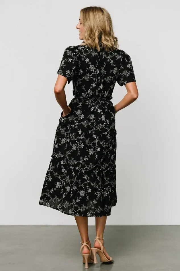 Baltic Born Midi Dresses Women Odeya Tiered Midi Dress Black White Baltic Born Midi Dresses Women Odeya Tiered Midi Dress Black White