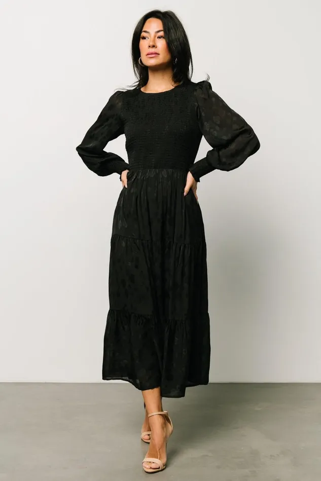 Baltic Born Midi Dresses Women Stockholm Smocked Dress Black Baltic Born Midi Dresses Women Stockholm Smocked Dress Black