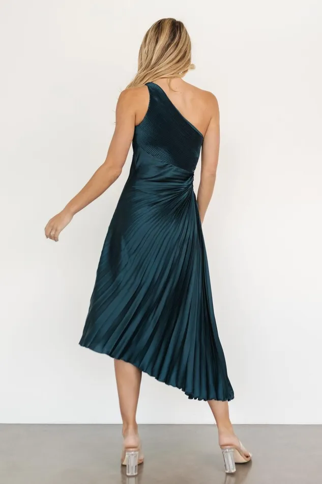 Baltic Born Midi Dresses Women Tasia One Shoulder Pleated Dress Deep Jade