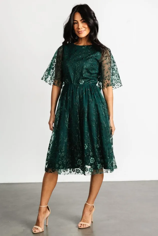 Baltic Born Mother Of The Bride Women Duchess Tulle Dress Dark Green Sparkle