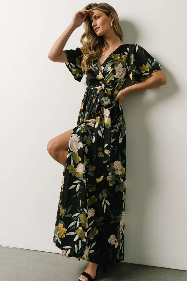 Baltic Born Mother Of The Bride Women Sicily Satin Maxi Dress Black Floral Baltic Born Mother Of The Bride Women Sicily Satin Maxi Dress Black Floral