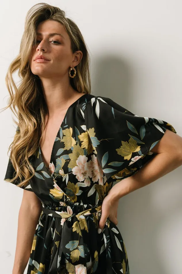 Baltic Born Mother Of The Bride Women Sicily Satin Maxi Dress Black Floral Baltic Born Mother Of The Bride Women Sicily Satin Maxi Dress Black Floral