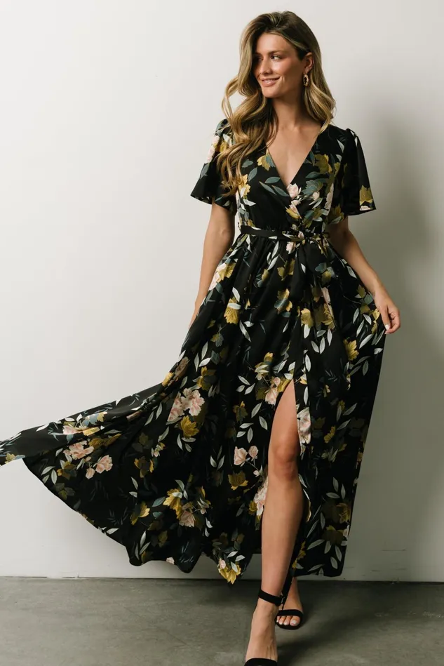 Baltic Born Mother Of The Bride Women Sicily Satin Maxi Dress Black Floral Baltic Born Mother Of The Bride Women Sicily Satin Maxi Dress Black Floral