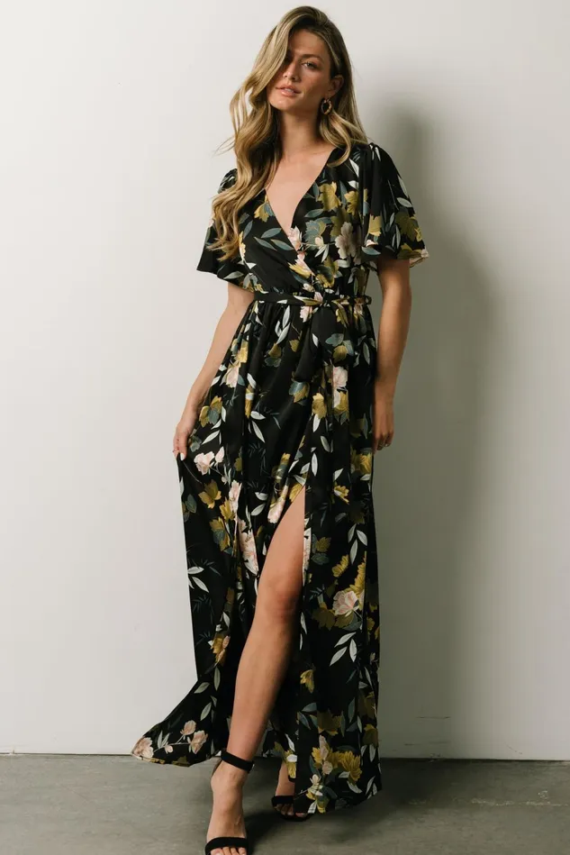 Baltic Born Mother Of The Bride Women Sicily Satin Maxi Dress Black Floral Baltic Born Mother Of The Bride Women Sicily Satin Maxi Dress Black Floral