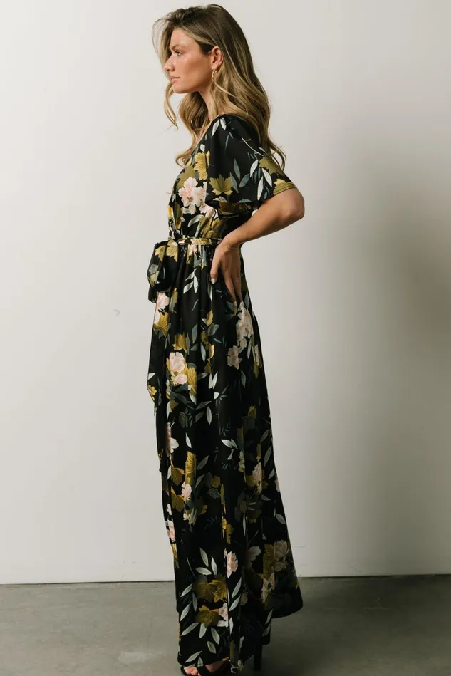 Baltic Born Mother Of The Bride Women Sicily Satin Maxi Dress Black Floral Baltic Born Mother Of The Bride Women Sicily Satin Maxi Dress Black Floral