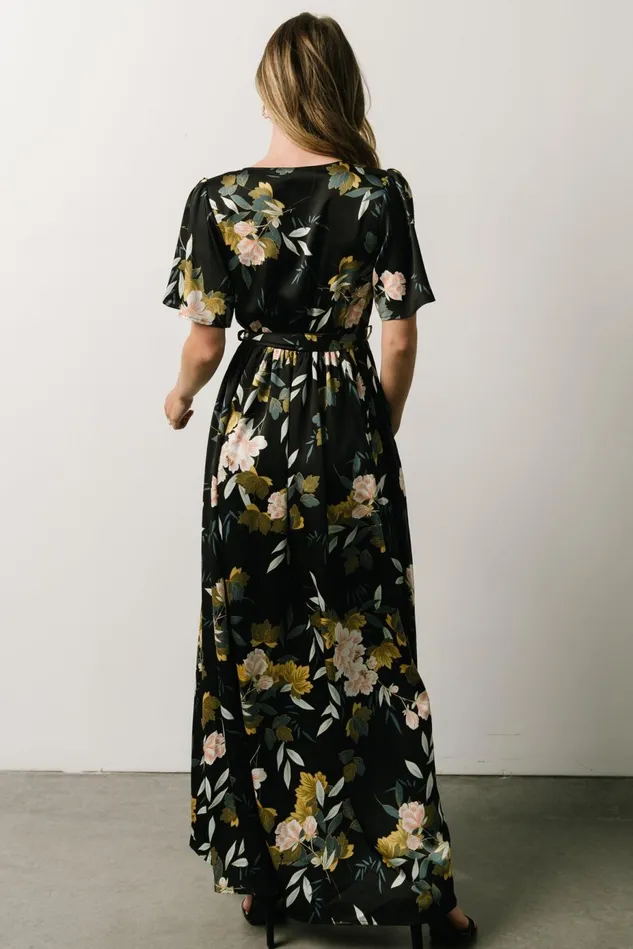 Baltic Born Mother Of The Bride Women Sicily Satin Maxi Dress Black Floral Baltic Born Mother Of The Bride Women Sicily Satin Maxi Dress Black Floral
