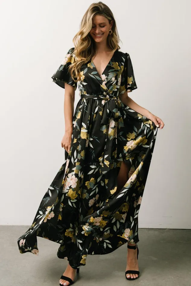 Baltic Born Mother Of The Bride Women Sicily Satin Maxi Dress Black Floral Baltic Born Mother Of The Bride Women Sicily Satin Maxi Dress Black Floral