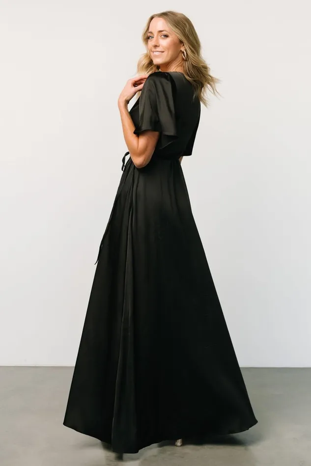 Baltic Born Mother Of The Bride Women Vara Satin Maxi Wrap Dress Black Baltic Born Mother Of The Bride Women Vara Satin Maxi Wrap Dress Black