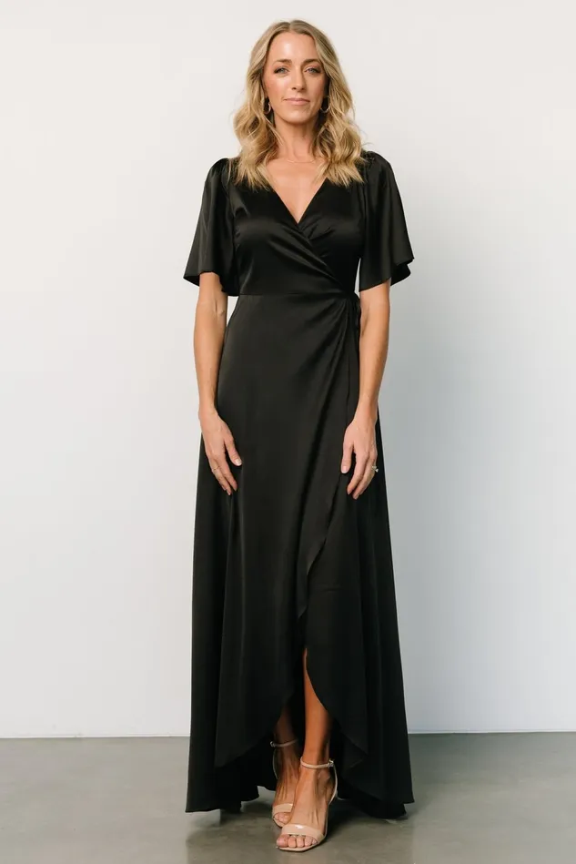 Baltic Born Mother Of The Bride Women Vara Satin Maxi Wrap Dress Black Baltic Born Mother Of The Bride Women Vara Satin Maxi Wrap Dress Black