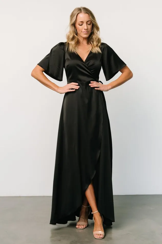 Baltic Born Mother Of The Bride Women Vara Satin Maxi Wrap Dress Black Baltic Born Mother Of The Bride Women Vara Satin Maxi Wrap Dress Black