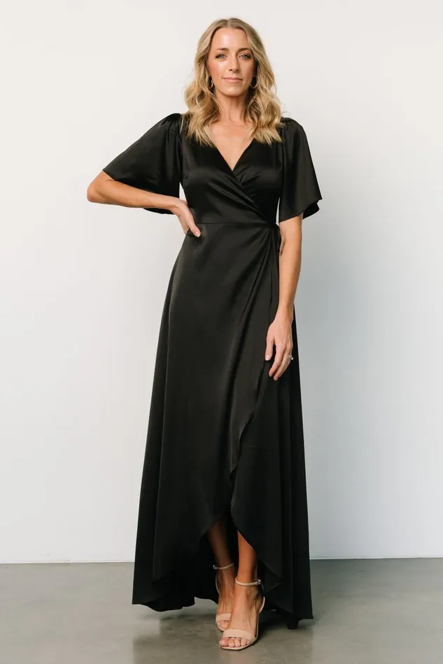 Baltic Born Mother Of The Bride Women Vara Satin Maxi Wrap Dress Black Baltic Born Mother Of The Bride Women Vara Satin Maxi Wrap Dress Black