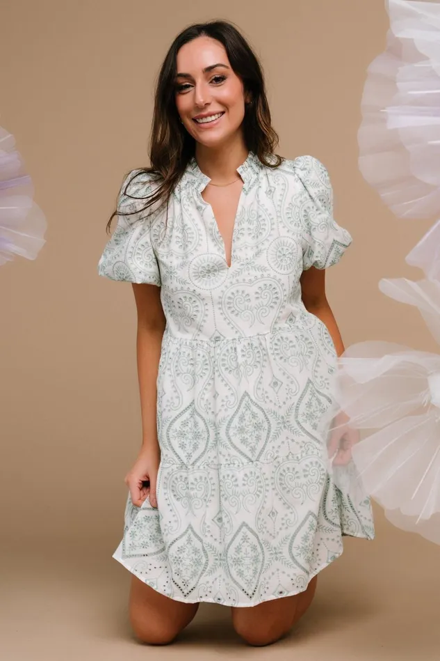 Baltic Born Short Dresses Women Josie Eyelet Babydoll Dress White Sage