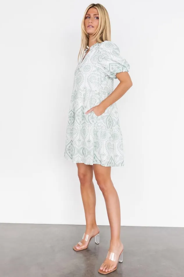 Baltic Born Short Dresses Women Josie Eyelet Babydoll Dress White Sage Baltic Born Short Dresses Women Josie Eyelet Babydoll Dress White Sage