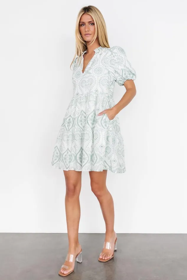 Baltic Born Short Dresses Women Josie Eyelet Babydoll Dress White Sage Baltic Born Short Dresses Women Josie Eyelet Babydoll Dress White Sage