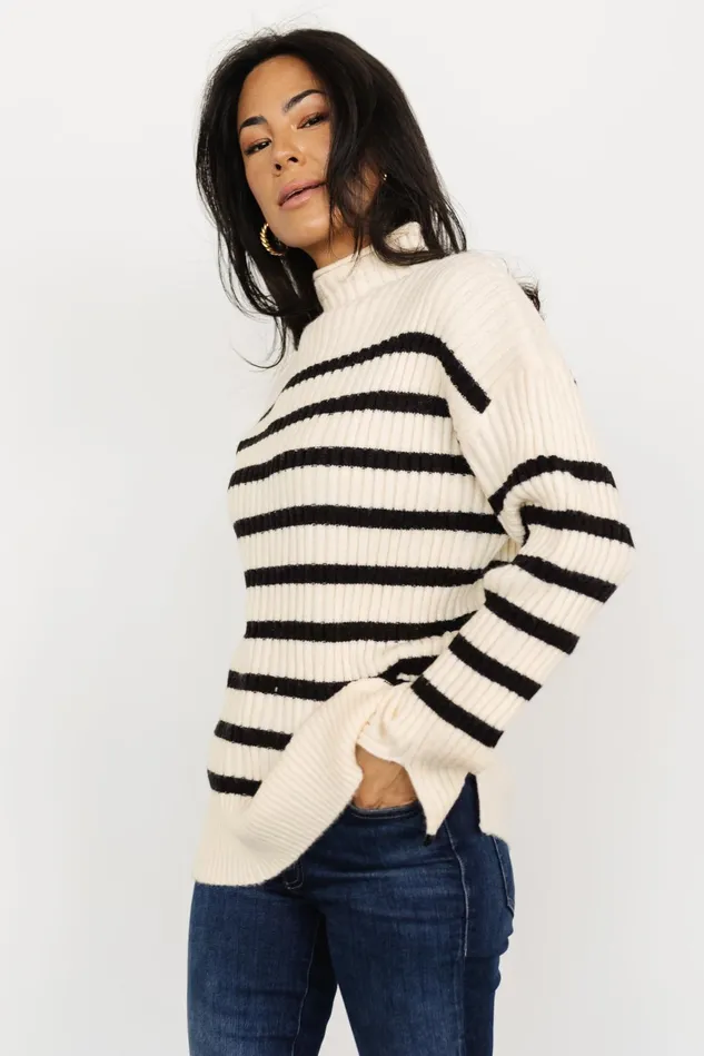 Baltic Born Sweaters Women Landell Striped Sweater Ivory Black Baltic Born Sweaters Women Landell Striped Sweater Ivory Black