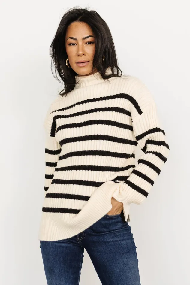 Baltic Born Sweaters Women Landell Striped Sweater Ivory Black Baltic Born Sweaters Women Landell Striped Sweater Ivory Black