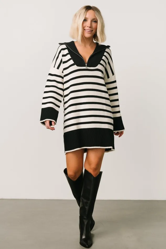 Baltic Born Sweaters Women Manon Sweater Dress Black Stripe
