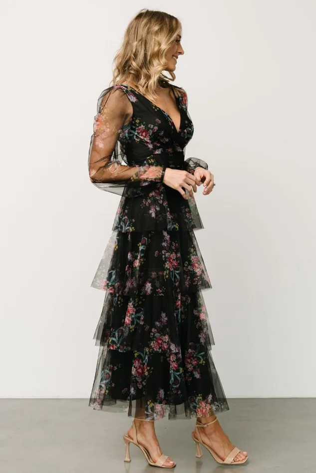 Baltic Born Tulle Styles Women Carolina Tulle Tiered Maxi Dress Black Floral Baltic Born Tulle Styles Women Carolina Tulle Tiered Maxi Dress Black Floral