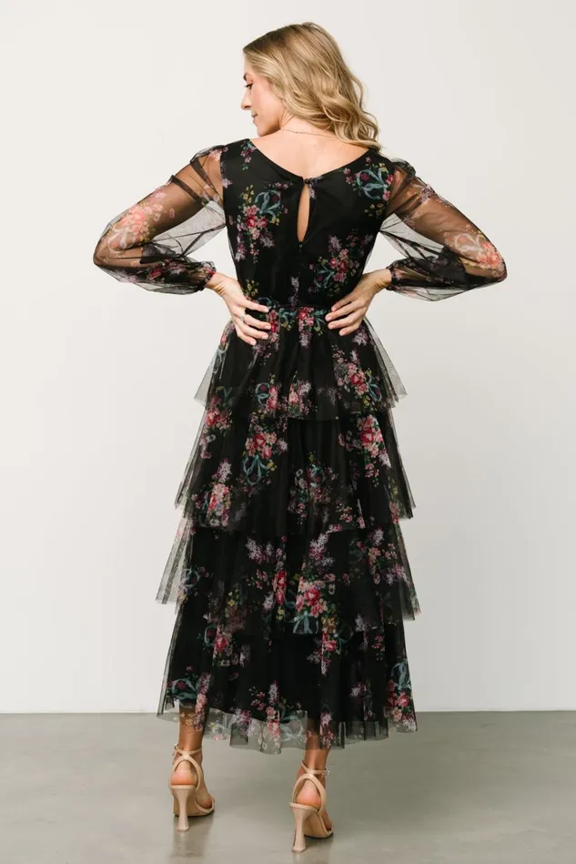 Baltic Born Tulle Styles Women Carolina Tulle Tiered Maxi Dress Black Floral Baltic Born Tulle Styles Women Carolina Tulle Tiered Maxi Dress Black Floral