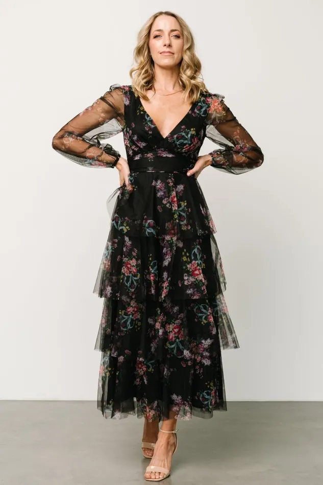 Baltic Born Tulle Styles Women Carolina Tulle Tiered Maxi Dress Black Floral Baltic Born Tulle Styles Women Carolina Tulle Tiered Maxi Dress Black Floral