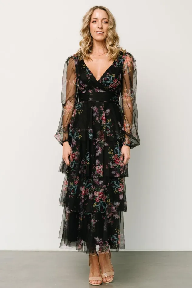 Baltic Born Tulle Styles Women Carolina Tulle Tiered Maxi Dress Black Floral Baltic Born Tulle Styles Women Carolina Tulle Tiered Maxi Dress Black Floral