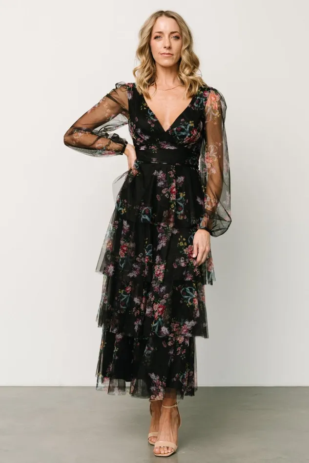 Baltic Born Tulle Styles Women Carolina Tulle Tiered Maxi Dress Black Floral Baltic Born Tulle Styles Women Carolina Tulle Tiered Maxi Dress Black Floral