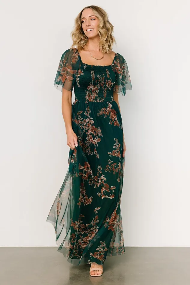 Baltic Born Tulle Styles Women Cassandra Tulle Maxi Dress Green Bronze Floral