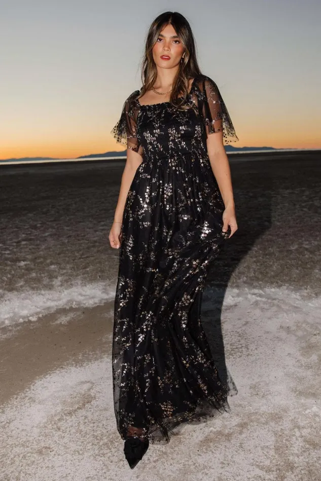 Baltic Born Tulle Styles Women Cassandra Tulle Maxi Dress Metallic Black