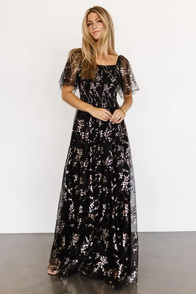 Baltic Born Tulle Styles Women Cassandra Tulle Maxi Dress Metallic Black