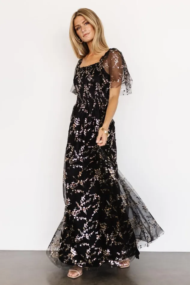 Baltic Born Tulle Styles Women Cassandra Tulle Maxi Dress Metallic Black