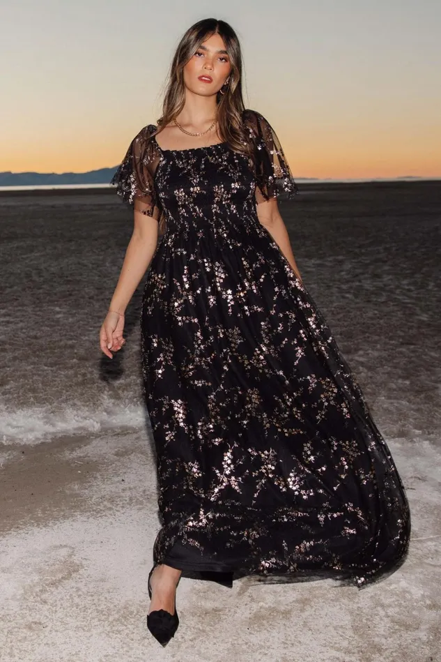 Baltic Born Tulle Styles Women Cassandra Tulle Maxi Dress Metallic Black