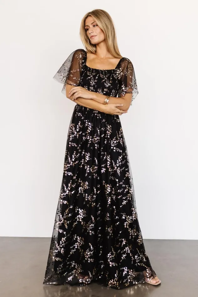 Baltic Born Tulle Styles Women Cassandra Tulle Maxi Dress Metallic Black