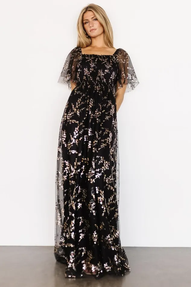 Baltic Born Tulle Styles Women Cassandra Tulle Maxi Dress Metallic Black