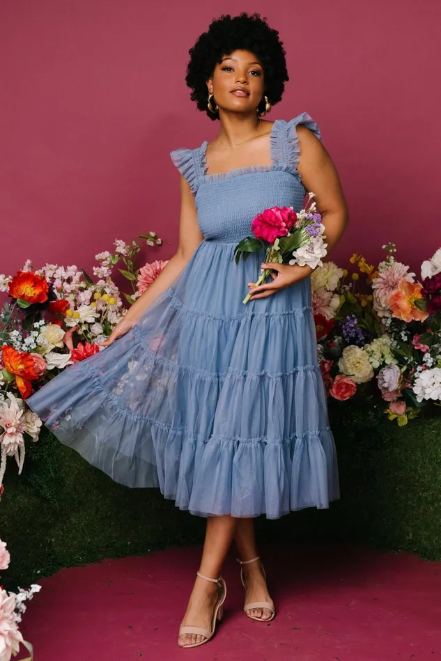 Baltic Born Tulle Styles Women Emma Smocked Tulle Dress Slate Blue