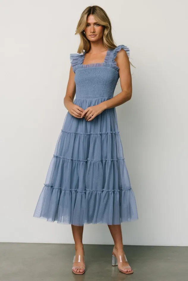 Baltic Born Tulle Styles Women Emma Smocked Tulle Dress Slate Blue Baltic Born Tulle Styles Women Emma Smocked Tulle Dress Slate Blue