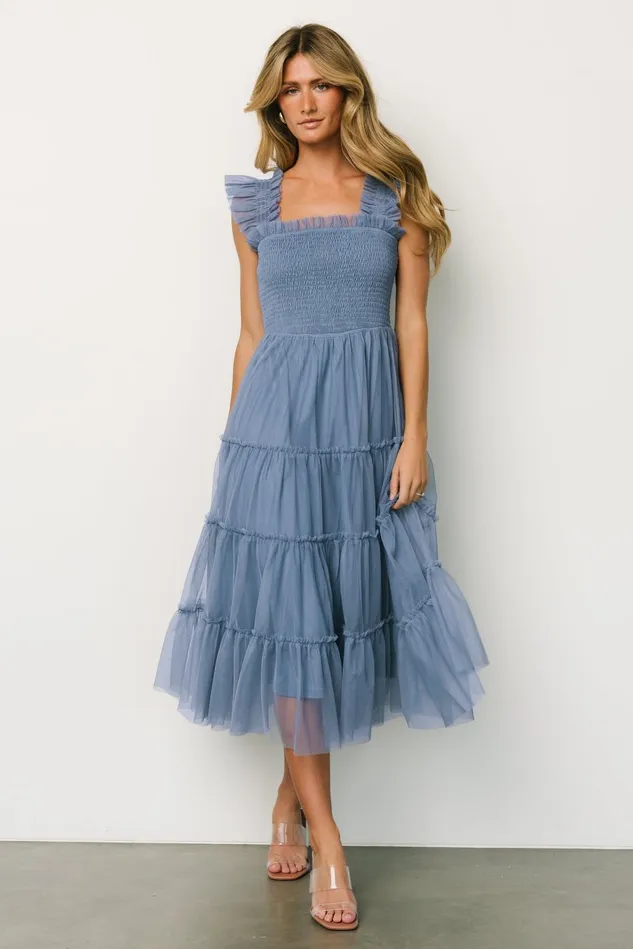Baltic Born Tulle Styles Women Emma Smocked Tulle Dress Slate Blue Baltic Born Tulle Styles Women Emma Smocked Tulle Dress Slate Blue