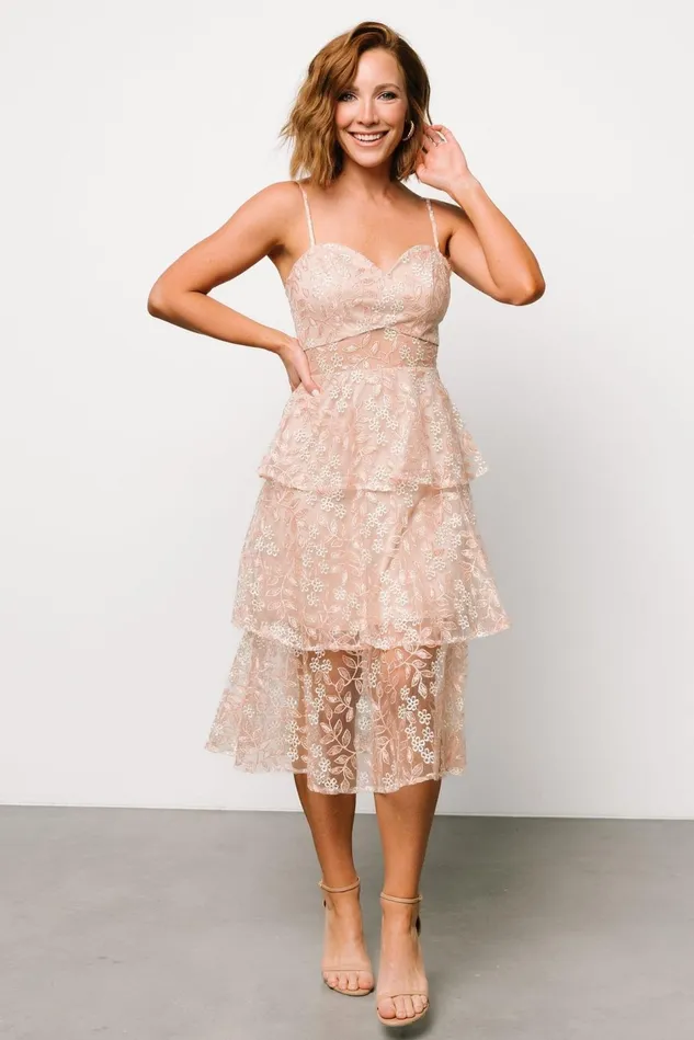 Baltic Born Tulle Styles Women Georgiana Embroidered Midi Dress Nude Rose