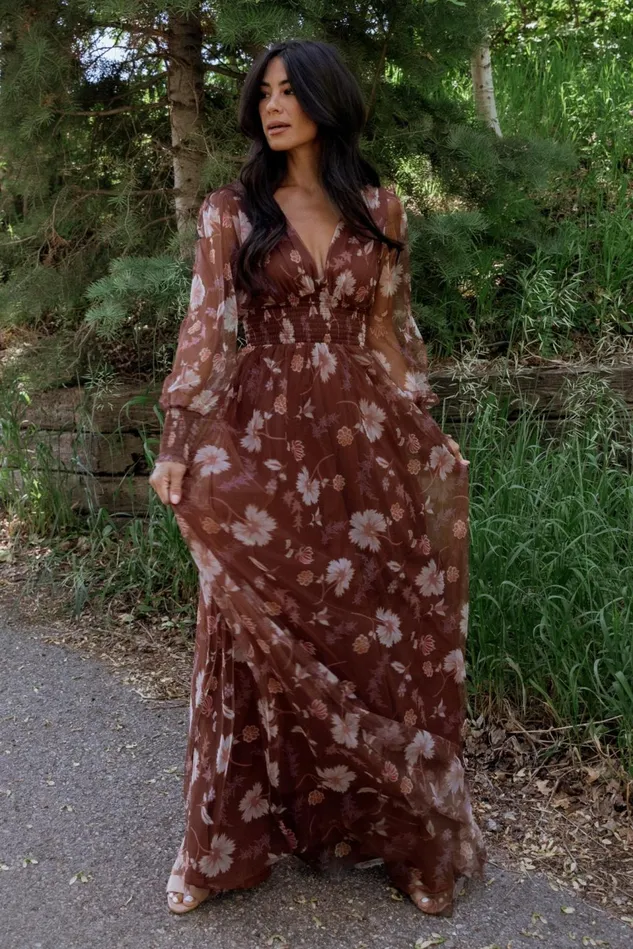 Baltic Born Tulle Styles Women Layla Tulle Maxi Dress Chestnut Floral